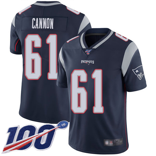 New England Patriots Football #61 100th Limited Navy Blue Men Marcus Cannon Home NFL Jersey->youth nfl jersey->Youth Jersey